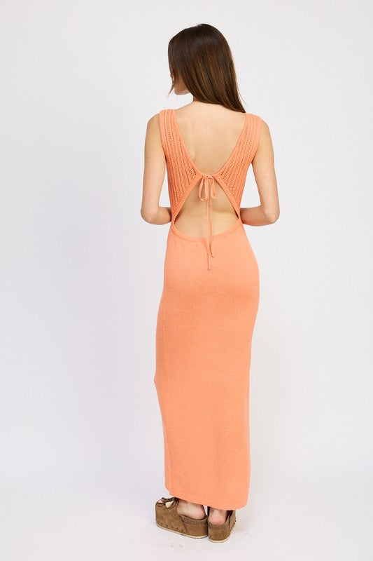 SOMEWHERE ON THE BEACH CROCHET MAXI DRESS WITH BACK TIE DETAIL