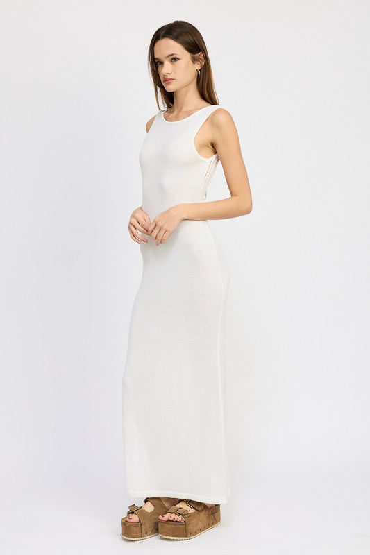 SOMEWHERE ON THE BEACH CROCHET MAXI DRESS WITH BACK TIE DETAIL