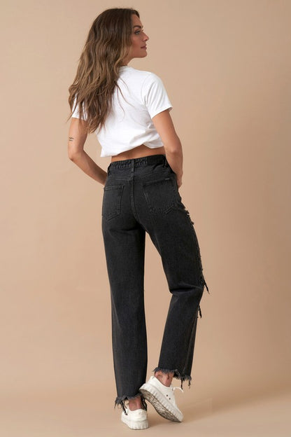 FLIPPED WAIST STRAIGHT JEANS