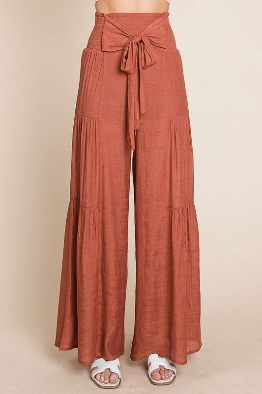 Yucatan Tie front ruched waist back pants
