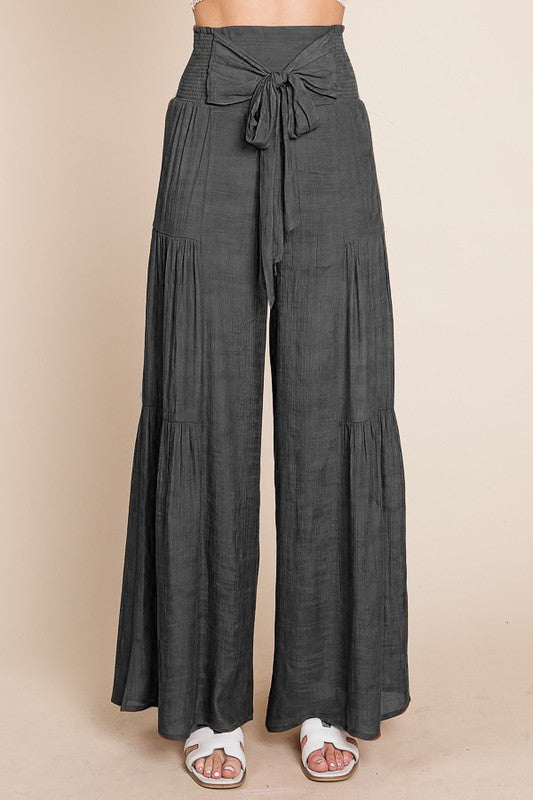 Yucatan Tie front ruched waist back pants